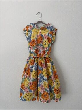 Peppermint Floral Fit-and-Flare Dress in Yellow, Orange & Blue